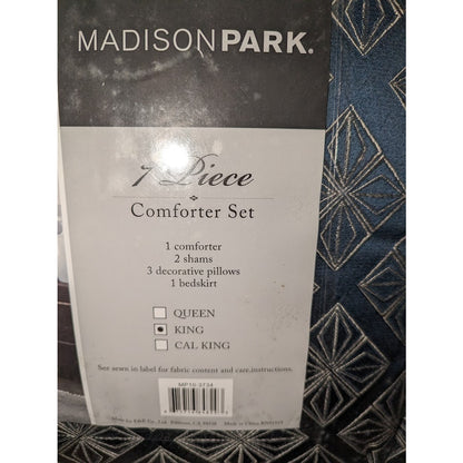 King Size Biloxi 7 Piece Comforter Set Blue Contemporary Madison Park MP10-3734