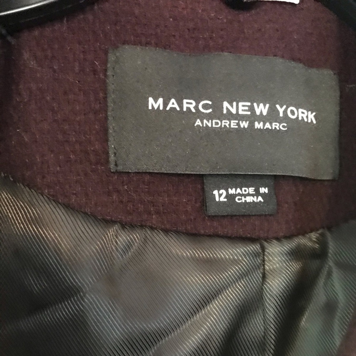 Marc New York NWT Winter Havana Bur Wool Melton Burgundy Coat Size 12