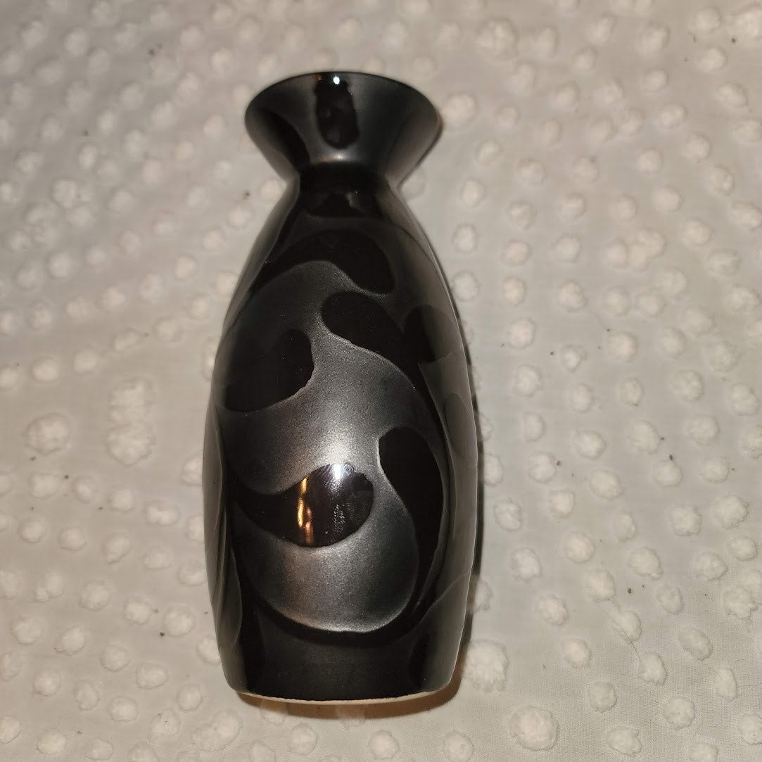 Vintage Vase Ceramic Ebony two tone black on black Matte and High Gloss