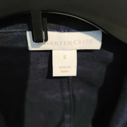 Charter Club Draped Vest Frayed-Trim Sleeveless Linen-Blend Intrepid Blue Small