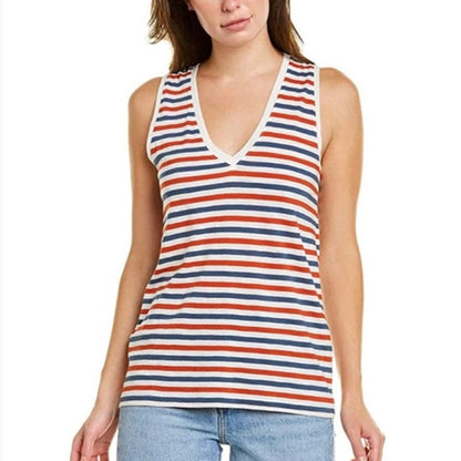 Madewell Whisper Cotton V-Neck Tank Top Sz Small Red White Blue Stripes NWT