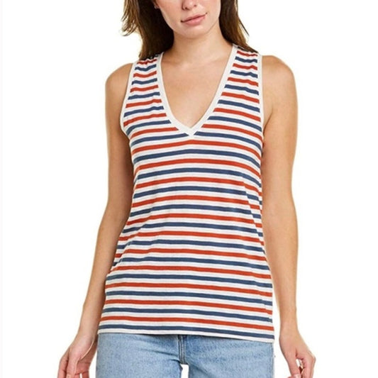 Madewell Whisper Cotton V-Neck Tank Top Sz Small Red White Blue Stripes NWT