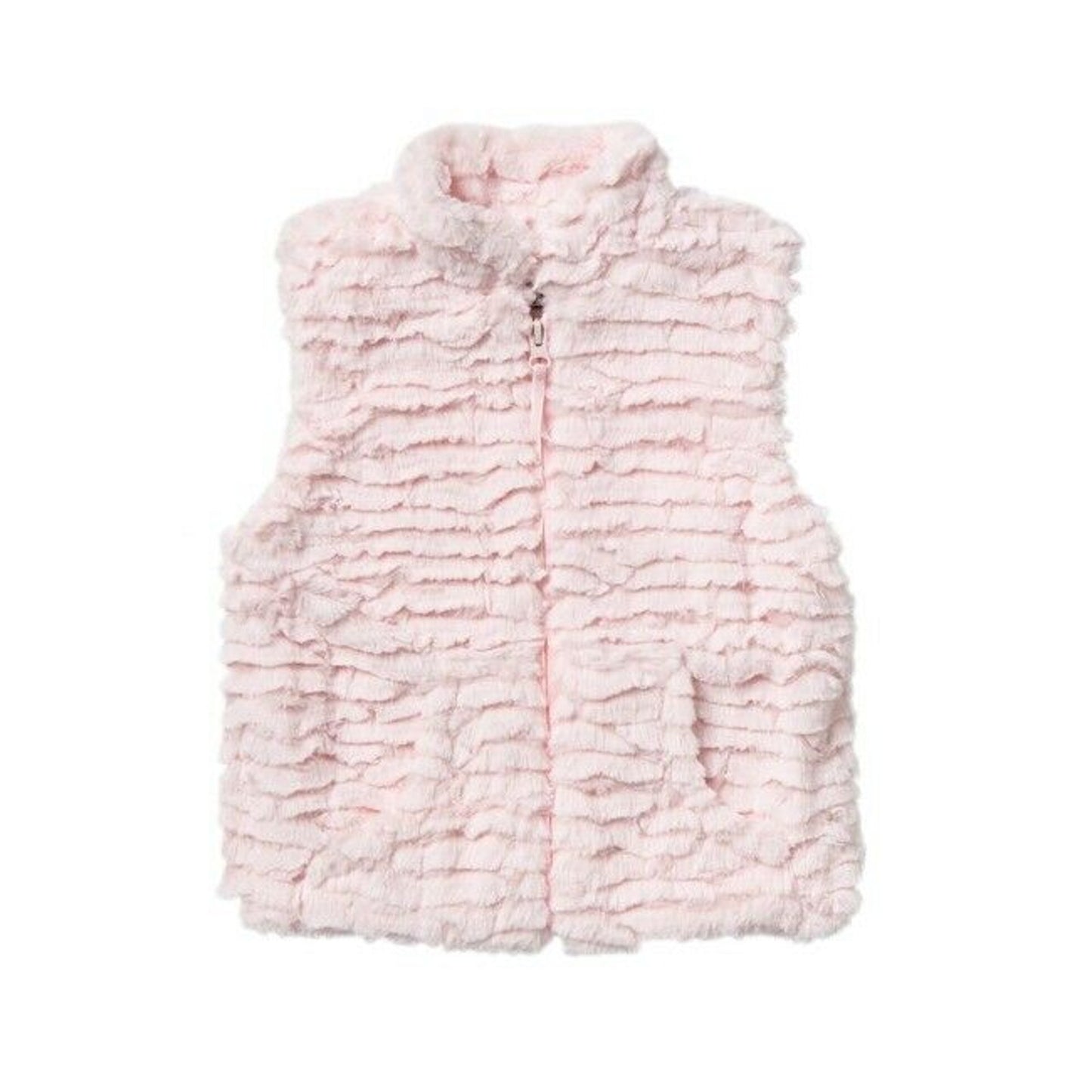 Widgeon Faux Fur Vest Full Front Zip Mock Neck Sleeveless 2 Front Pockets Pink 4