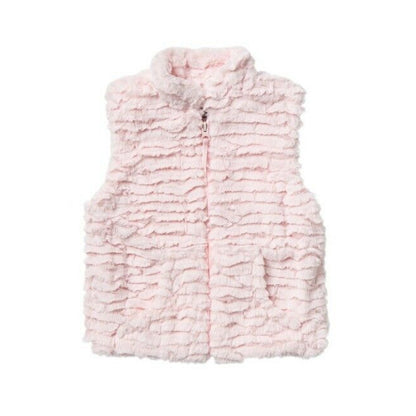Widgeon Faux Fur Vest Full Front Zip Mock Neck Sleeveless 2 Front Pockets Pink 4