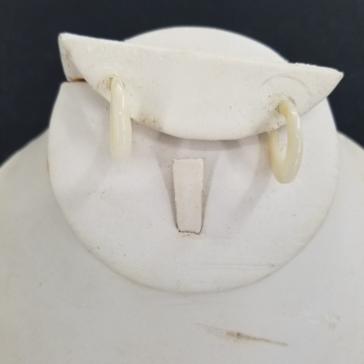 Vintage White Faux Shell or Bone Crescent Moon Wrap Under Post Hoops