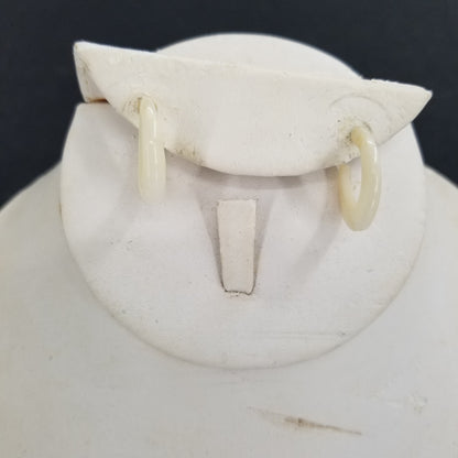 Vintage White Faux Shell or Bone Crescent Moon Wrap Under Post Hoops