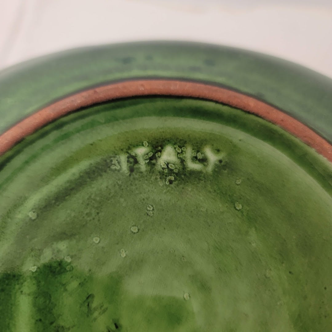 VINTAGE Majolica Art Pottery Italian Serving Bowl yellow green Drip Glaze Italy