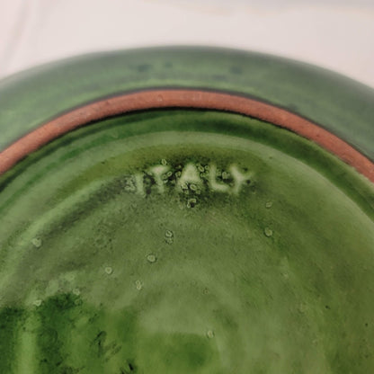 VINTAGE Majolica Art Pottery Italian Serving Bowl yellow green Drip Glaze Italy