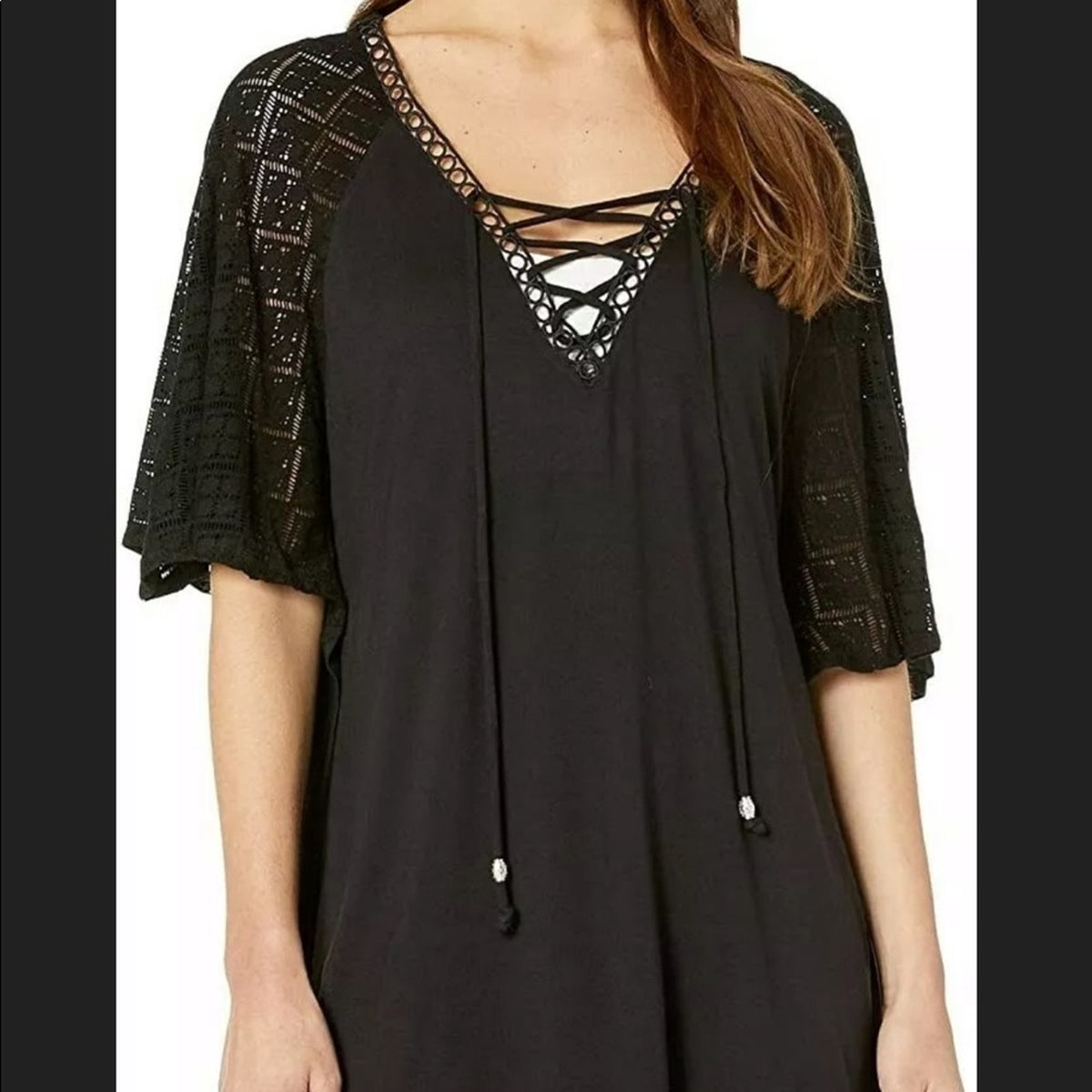 Dotti Poncho Cover-Up Swimwear Black Size Small