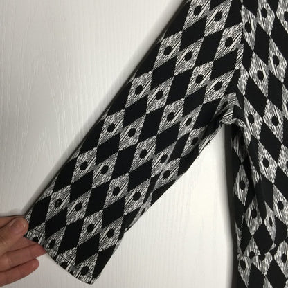 Leota Faux Wrap Dress V-Neck 3/4 Sleeve Above Knee Geometric Black/White Small
