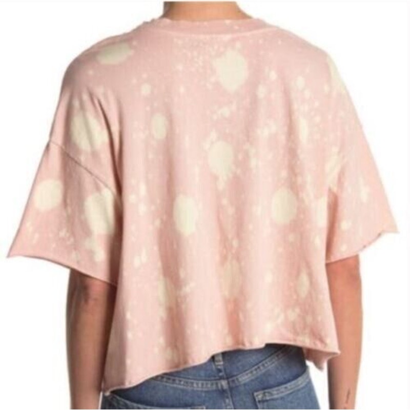Abound Tie Dye Crop Cotton Knit Tee Shirt with Front Pocket Size Small Coral NWT