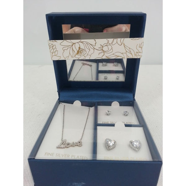 Gifted With Love Jewelry Set "Love" Necklace Heart Earrings Silver Plated NEW