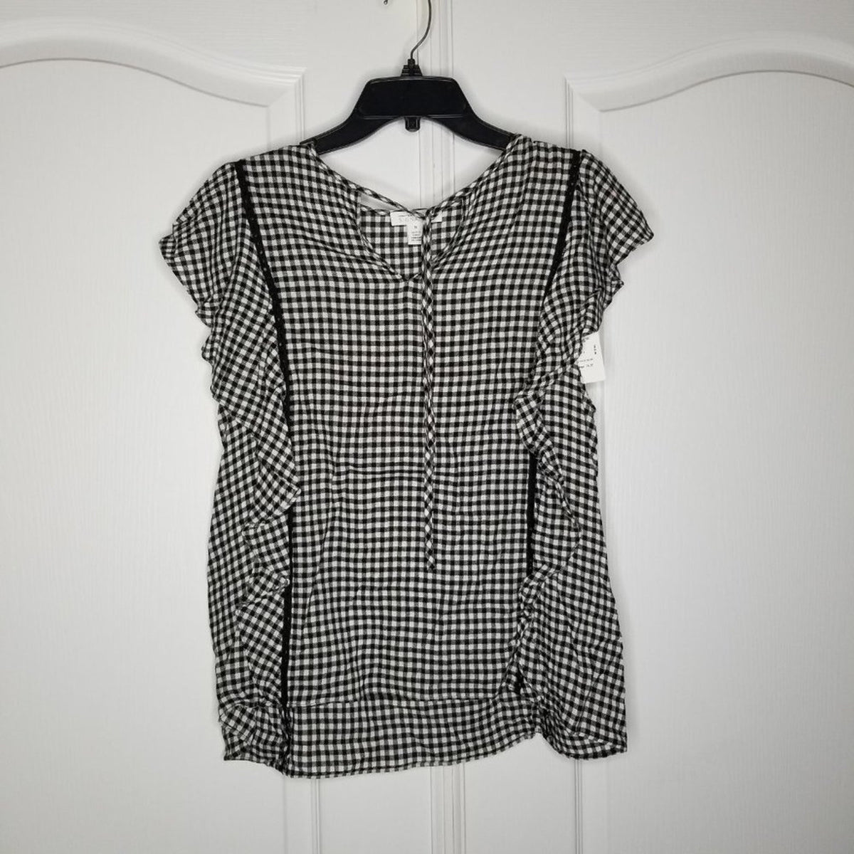 NEW Nordstrom Signature Gingham Print Blouse Top wOMENS Medium Flutter sleeve