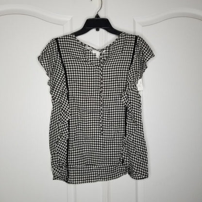 NEW Nordstrom Signature Gingham Print Blouse Top wOMENS Medium Flutter sleeve