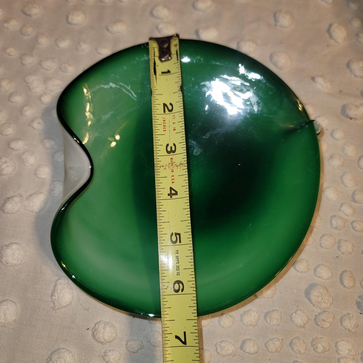 Murano Swirl Quilted Glass Bowl Green Mid Century Small 7 in Cased White