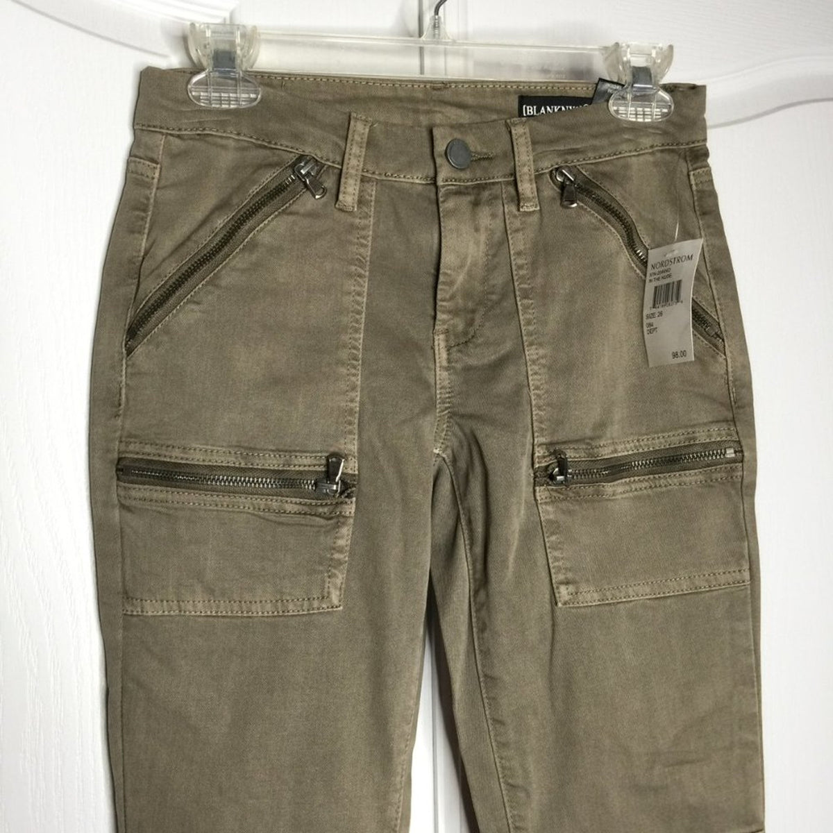 BLANKNYC Zipper Utility Skinny Jeans Low Rise Many pockets Denim Khaki Size 26