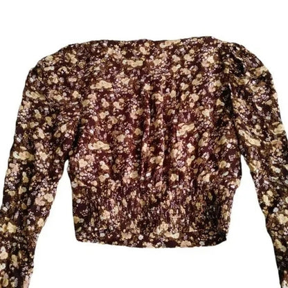 AFRM Women's Wrap-Front Top Fall Bouquet Floral Extra Small/XS NEW V-Neck Puff