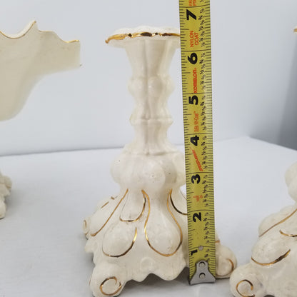 Holland Mold 1950 Fruit Compote Bowl Candlesticks 3 Pc. Centerpiece Gold Regency