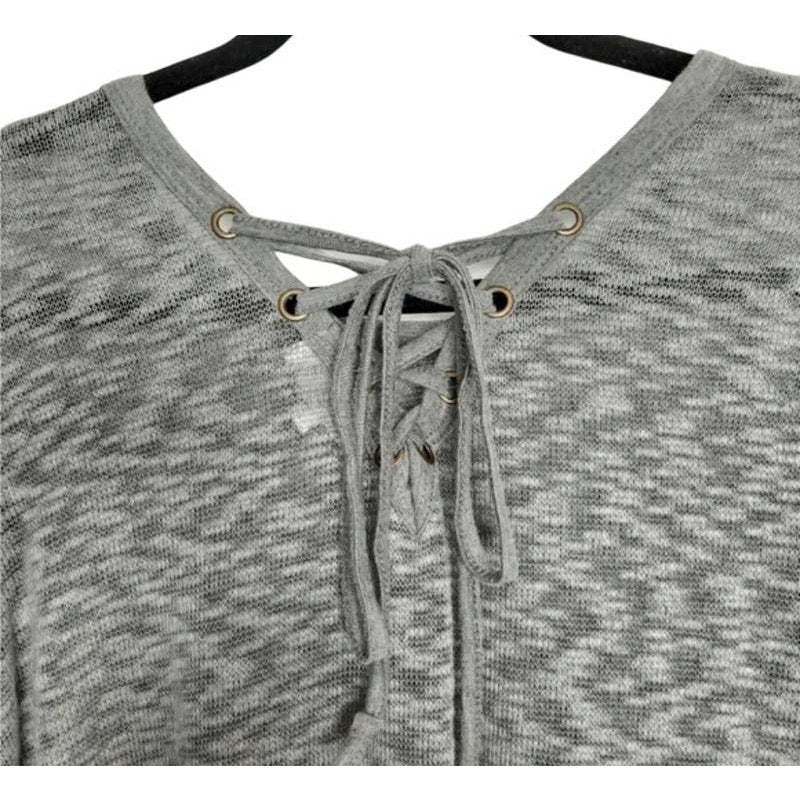 Thyme & Honey Lightweight Lace-Up Back Long Sleeve Top Sz Large Heather Grey NWT