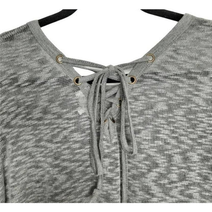 Thyme & Honey Lightweight Lace-Up Back Long Sleeve Top Sz Large Heather Grey NWT