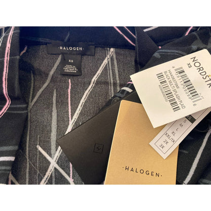 Halogen Hidden Button Long Sleeve V-Neck Top Sz XS/Extra Small Black Multi NWT