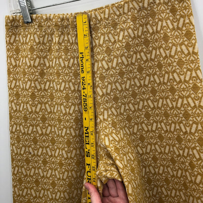 Vintage poly wide bell bottom leg pants elastic waist textured fabric MCM M/L