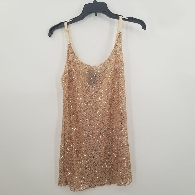 Metaphor Gold Sequin Sleeveless Camisole tank Top Large NEW SHEER Cocktail Club