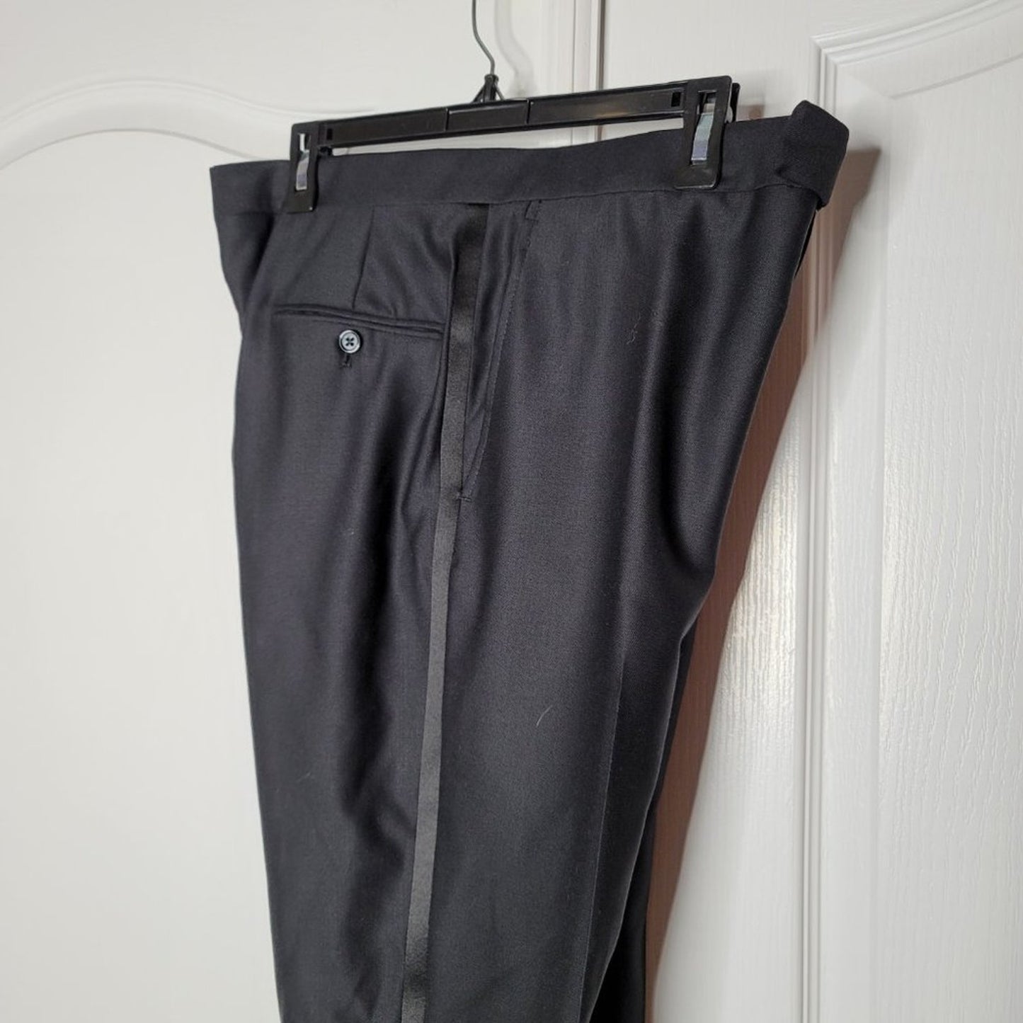 Penguin Tuxedo Slim Fit Stretch Wool Black Dress Pant 31" x 36" NEW satin stripe