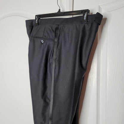 Penguin Tuxedo Slim Fit Stretch Wool Black Dress Pant 31" x 36" NEW satin stripe