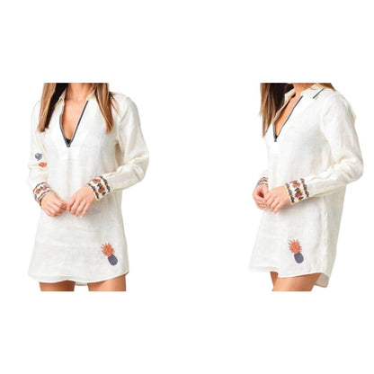 Tory Burch Embroidered Beach Shirt Top Sz XS/Extra Small in Ivory Multi NWT