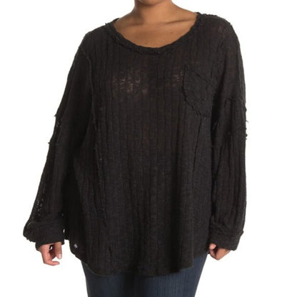 Stitchdrop Raw Edge Knit Pullover Sweater Top Size 2X Black NWT