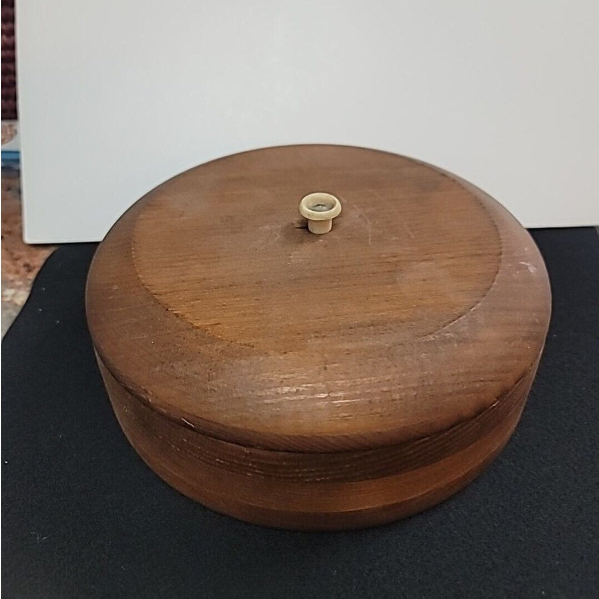 Handmade Turned Wood Turned Bowl With Lid 9" Natural Finish Tobbaco Sewing GA.