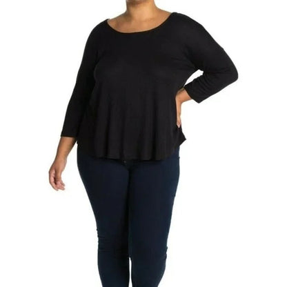 Bobeau Women's Top Cross Back Lace Trim 1X Black NEW Dolman Quarter Sleeves