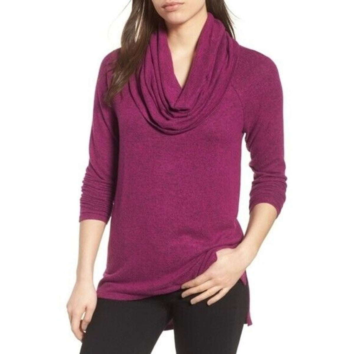 Gibson Look Women's Off Shoulder Cowl Pullover Tunic Top XXS Wine NWT High Low