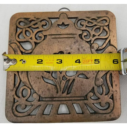 Lot of 3 Vintage Coppertone Iron Kitchen Trivets Pig Basket Kettle Teapot Footed