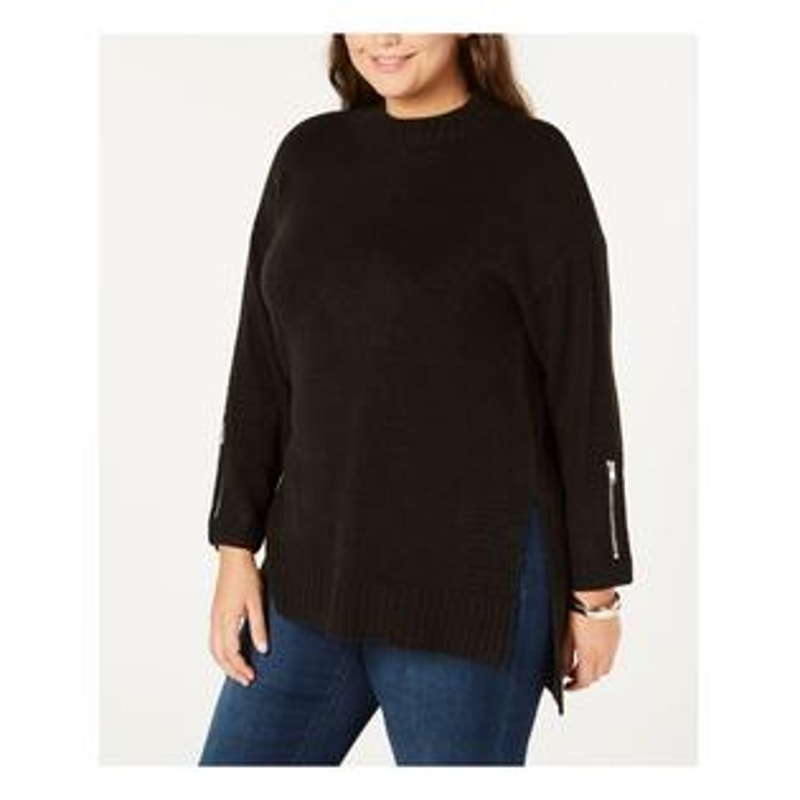One A Long Sweater Tunic Women's Plus 1x NEW Black Hi-Lo Hem Long Sleeve Stylish