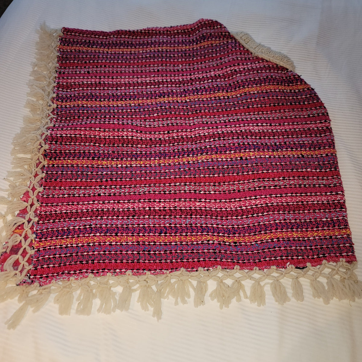 Handmade heavy poncho fringe wood button Winter One Size Multicolor Wool Cotton