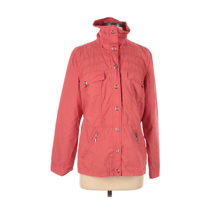 Chico's Snap Button Jacket Long Sleeve Zip Pockets Solid Red Size Large or 2