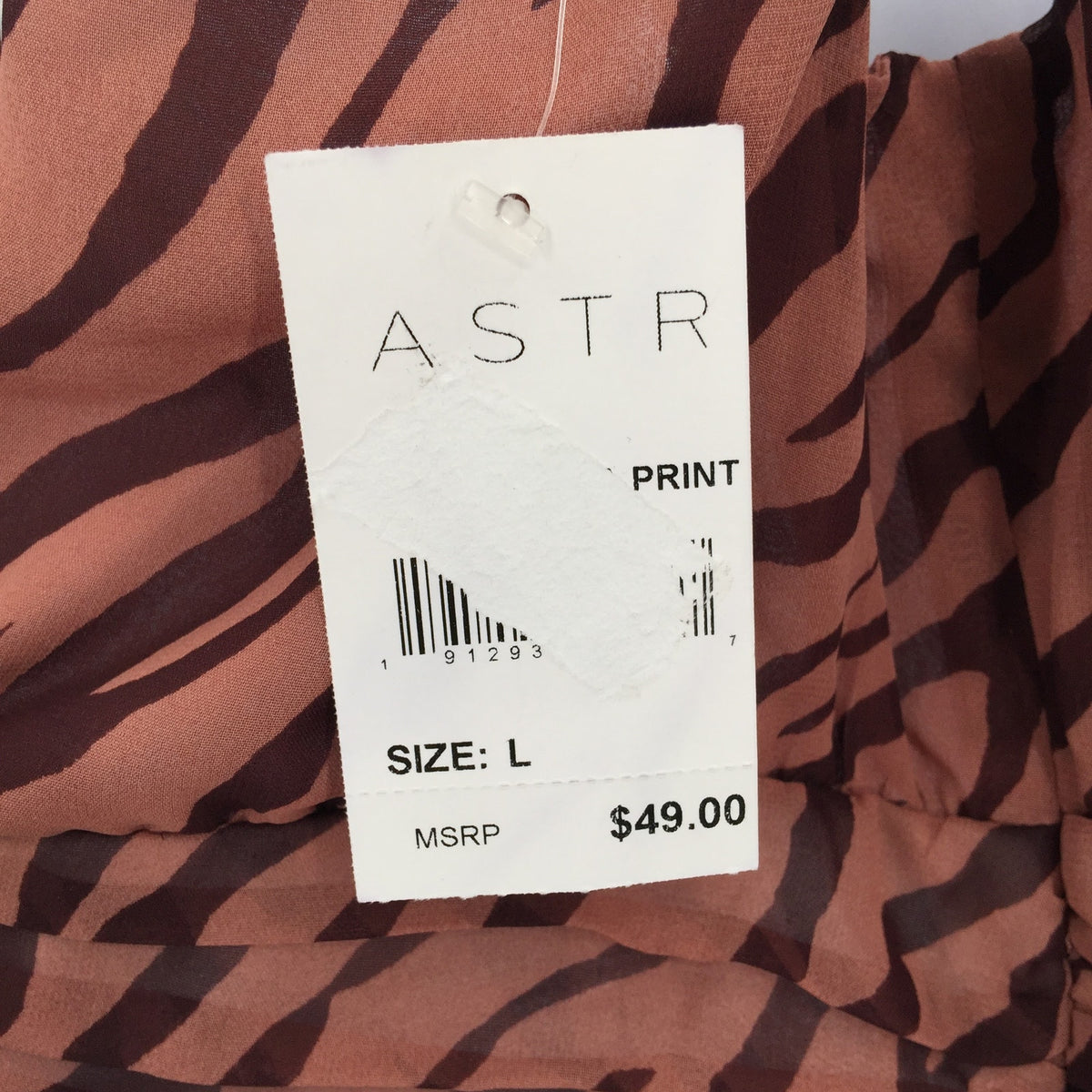 ASTR Mauve Zebra Animal Print Crossback Tank Top Tiger Stripe Pink Large NWT