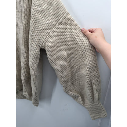 Madewell Thornton Balloon Sleeve Pullover Knit Sweater V-Neck Tan NEW X-Large