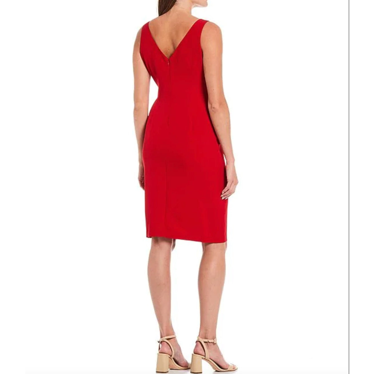 Marina NWT V-Neck Sleeveless Crepe Bow Side Sheath Red Dress Size 4