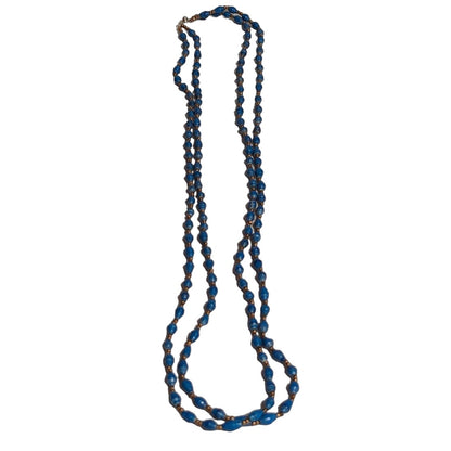 Vintage Costume Jewelry Magazine Handmade Rolled Paper Beads Necklace Blue Clasp