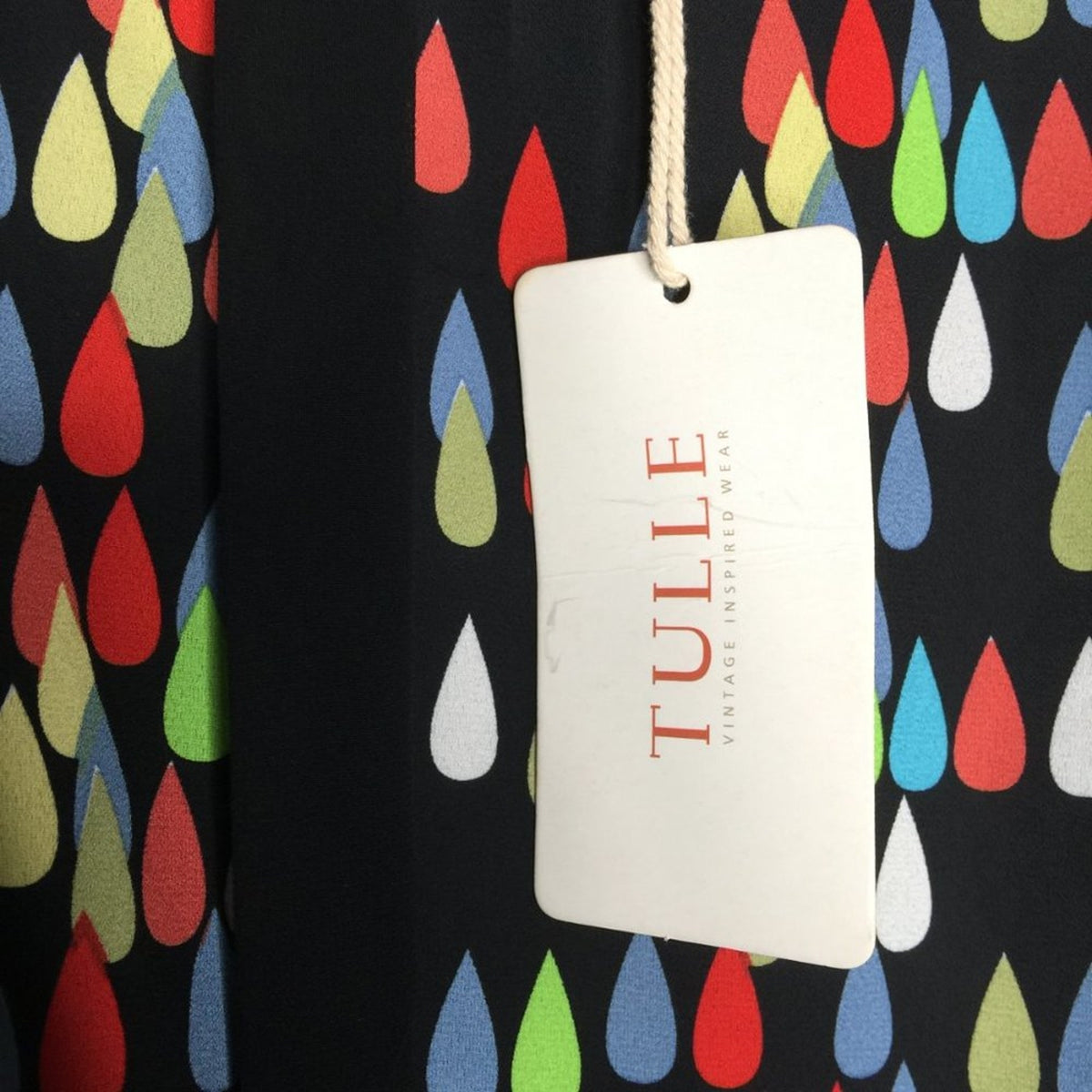 Tulle Retro 60s Fit Flare Dress Sleeveless Raindrop Multi-Color Small neck scarf