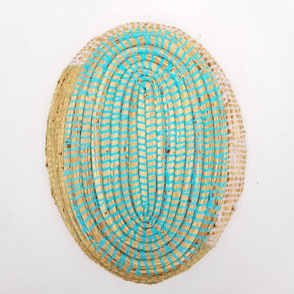 Handmade Senegal Woven Sea Grass Basket Recycled Plastic Astou Dioum Teal Wrap