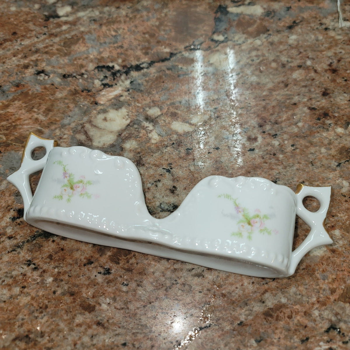 8" napkin porcelain Vintage Hand Painted flatware rest Spoon Holder Pink Floral
