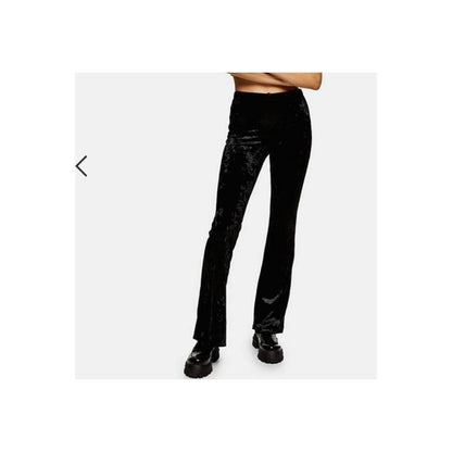 Topshop Womens Soft Crushed Velvet Knit Pull On Flare Leg Pants Size 8 Black NWT