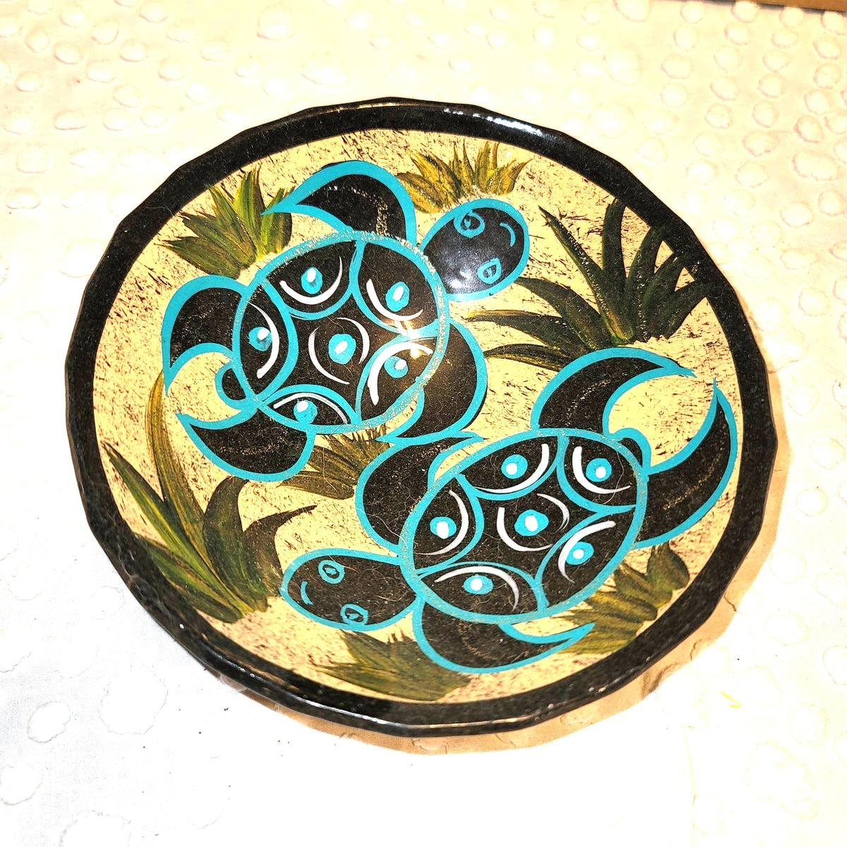 Sea Turtle Pair Clay footed bowl Salsa Salt Serving Glazed Teal Black Yellow