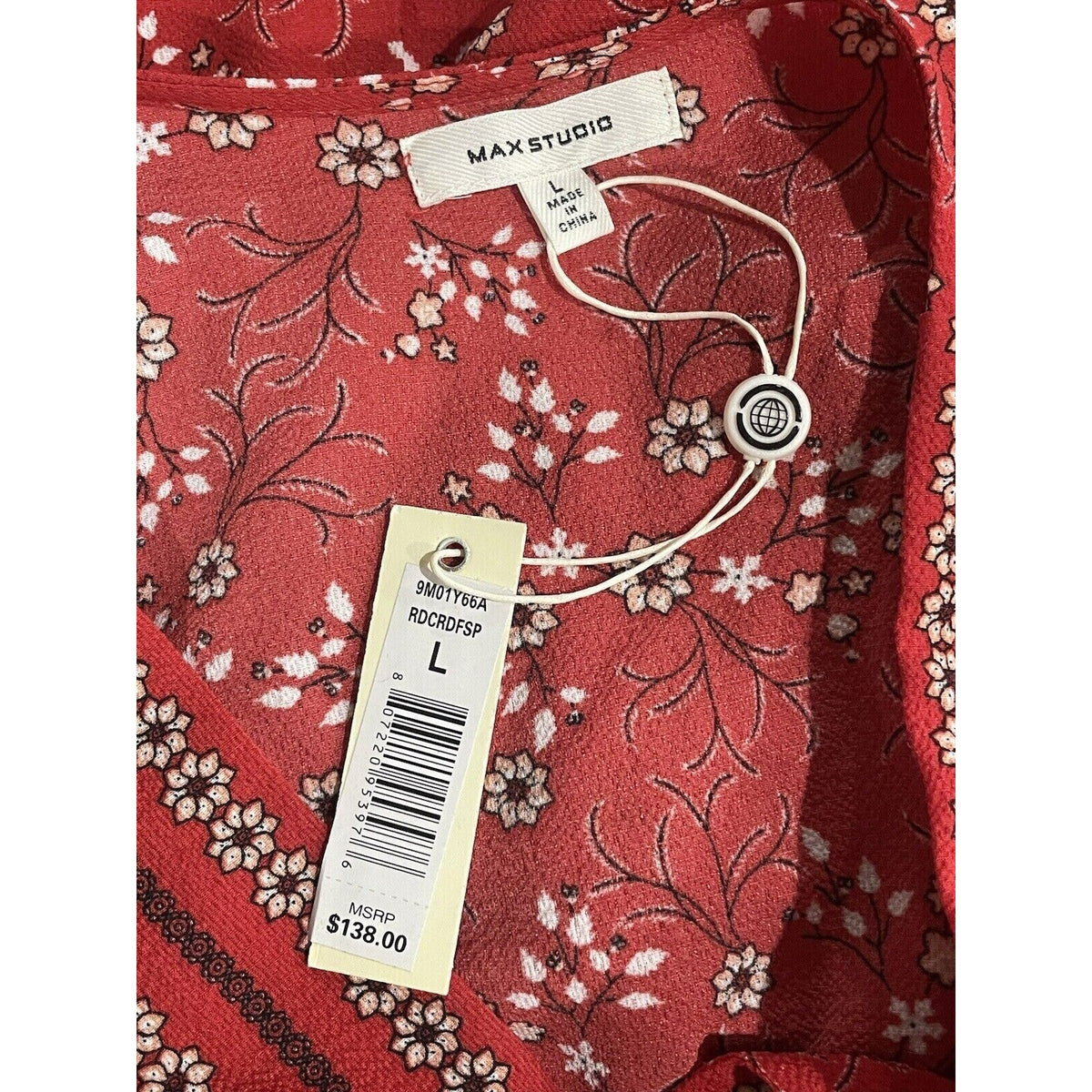 Max Studio Tiered Ruffle Midi Dress Cottage Liberty Sz Large Red Print NWT Boho