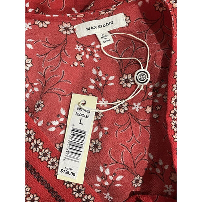 Max Studio Tiered Ruffle Midi Dress Cottage Liberty Sz Large Red Print NWT Boho