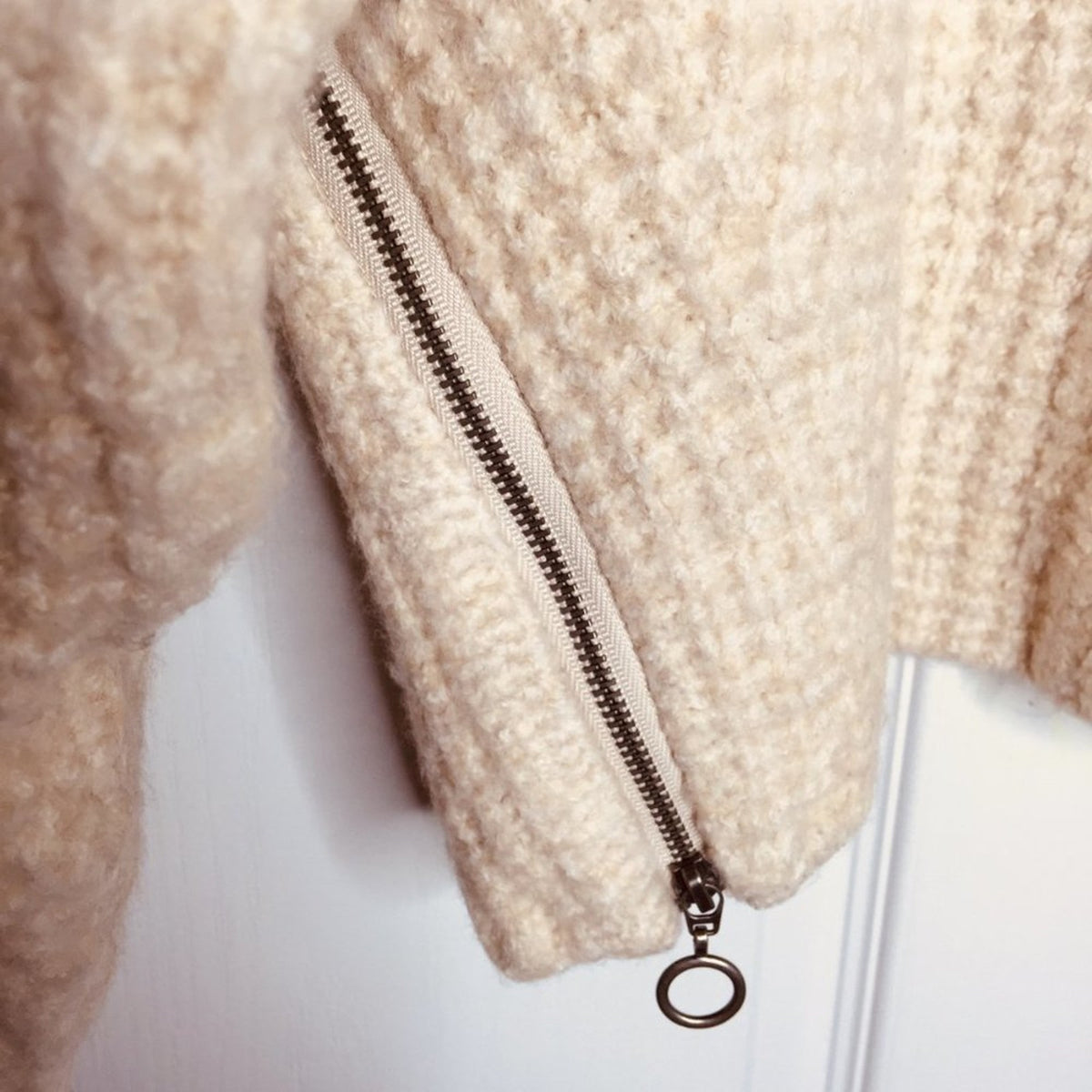 TOPSHOP small Waffle Knit Sweater Crew Neck Long Sleeve Oatmeal NEW long sleeve